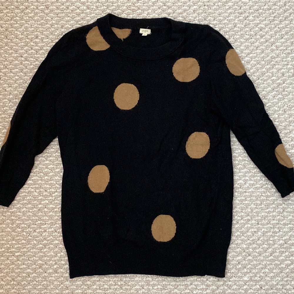 J Crew Black and Tan Polka Dot Sweater M